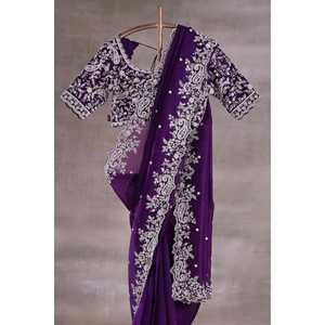 Party Wear Saree bordado con lentejuelas Trabajo para vestidos de baile - Product Image 2