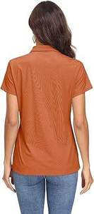 Polo ajusté pour femme de haute qualité, 100 % coton, col en V, à bon prix, avec logo imprimé superposé - Product Image 3