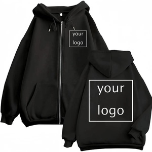 Men's Red Hooded Zip-Up Sweatshirt Oversized Casual Fleece Cotton Solid Color Front Logo Print Autumn Wear 2027 - Product Image 5