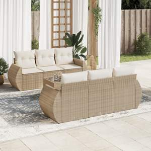 Ensemble de canapé de jardin modulaire en polyrotin beige 7 pièces, meubles d'extérieur confortables et élégants - Product Image 1