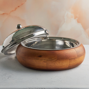 Vaisselle de style premium, casseroles décoratives pour servir les aliments, fabriquées en bois naturel et en acier inoxydable d'Inde - Product Image 6