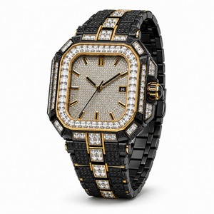 Reloj de lujo para hombre con diamantes de oro, poligonal, analógico, de cuarzo, con correa de acero inoxidable y caja de oro amarillo - Product Image 4