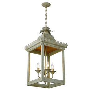 Square Metal Lantern With Glass Panels And Pineapple <b>Top</b> For Home Decoration - Product Image 3