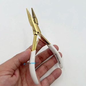 Professional Stainless Steel Hair <b>Extension</b> <b>Beads</b> Plier Strong Hold Gold Plated White Grip Handle Custom Brand Name ZETOMED PRO - Product Image 5