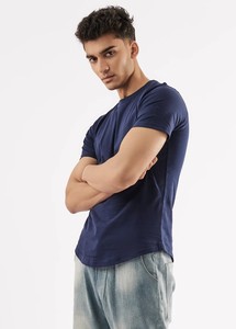 Camiseta Formal para Hombre, Color Azul Marino Sólido, Corte Curvo, con Tejido de Punto Lavado - Product Image 5