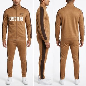 Conjunto Deportivo Marrón para Hombre Crestline, Manga Larga, Cierre Frontal con Cremallera, Logotipo Personalizado, Bolsillos Laterales, Ropa Casual de Otoño - Product Image 1