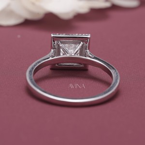 IGI Certified Princess Cut Diamond Halo Engagement - Wedding <b>Ring</b> in Solid 925 Sterling Silver - Product Image 2