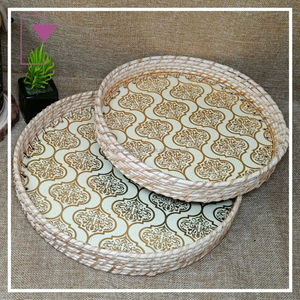 Plateau en rotin à motif personnalisé de haute qualité avec plateau de service en acrylique en bois imprimé en émail nacré pour la décoration de la maison pour le Ramadan - Product Image 3