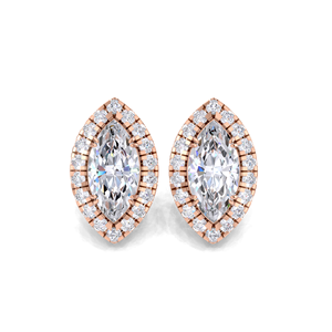IGI Certified Lab Grown Diamond Marquise Cut Halo Stud <b>Earrings</b> 9KT Yellow / White / Rose Gold Vintage Halo Diamond Studs - Product Image 4