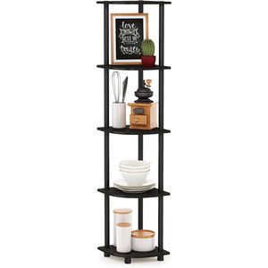 Libreria Angolare a 5 Ripiani con Scaffali Aperti, Finitura Espresso, per Soggiorno, Ufficio, Garage - Product Image 1