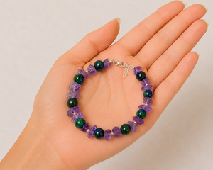 Natural Amethyst & Azurite Malachite Bracelet 925 Sterling <b>Silver</b> Bracelet Handmade Gemstone <b>Beaded</b> Bracelet for Girls & Women - Product Image 3