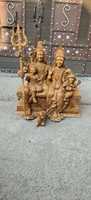 Statue Artisanale en Bois Art Déco de la Famille du Dieu Shiva, Scène Religieuse |   Shiva Parvati Ganesha Kartikeya |   Salle de séjour Diwali