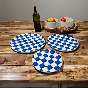 Blue White Solid Iron Metal Non-Toxic BPA Free Durable Food Grade Dinnerware <b>Set</b> <b>Serving</b> Bowls Plates Storage Jar Home - Product Image 1