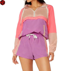 Women Windbreaker Shorts Set 2 Piece <b>Tracksuit</b> Hooded Jacket and Running Shorts Set Quick Dry Sports Outfit - Product Image 1