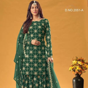 Traje Plazzo Semi-Cosido de Faux Georgette con Bordado y Lentejuelas para la Colección India y Pakistaní - Product Image 1