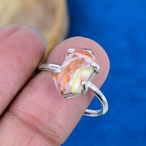 Bague en argent sterling 925 avec pierre précieuse en forme d'hexagone d'huître rose naturelle - Product Image 3