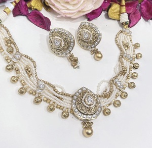 Ensemble collier et boucles d'oreilles en moissanite plaqué or, qualité supérieure, magnifique et glamour, pour mariage, bijoux pour femmes et filles - Product Image 3