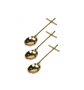 Exportateur mondial – Ensemble de 3 cuillères à manche croisé en laiton plaqué or moderne pour vaisselle – Inde – Excellent prix - Product Image 1