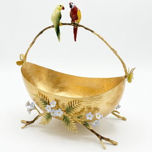 Bol de service alimentaire de luxe jetable en acier inoxydable plaqué or de haute qualité, sans BPA, motif floral coloré Macaw Parrot pour fêtes - Product Image 3