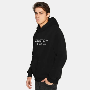 Sweat à capuche noir premium, pull oversize en molleton de coton, épaules tombantes, poche kangourou, style streetwear - Product Image 2
