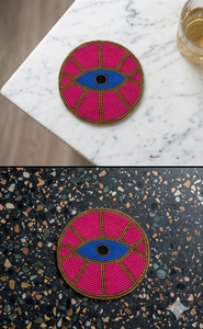 Luxury Floral Beaded <b>Coaster</b> Handmade Purple Gold Embroidered <b>Drink</b> <b>Coaster</b> Designer Table Decor Elegant Gift Unique Handmade - Product Image 4