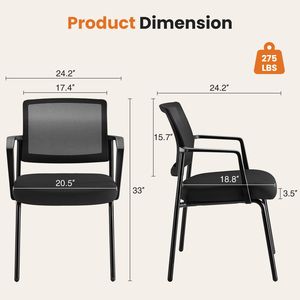 Sillas de brazo apilables con respaldo de malla Metal resistente y tela tapizada Negro Paquete de 2 cómodas sillas de espera - Product Image 6