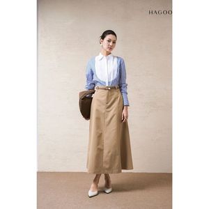 กระโปรงทรงตรงเอวสูงผ้าฝ้ายสำหรับผู้หญิง รุ่น CV753 ความยาวปานกลาง สไตล์ลำลองสำหรับใส่ทำงาน แต่งขอบเอวแบบรัดครึ่งท่อน พร้อมเข็มขัด เหมาะสำหรับใส่ในช่วงฤดูร้อน - Product Image 1