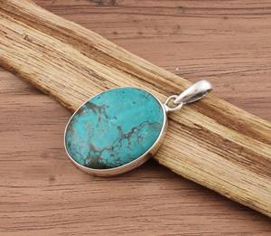 Colgante de Turquesa Tibetana Natural al por Mayor, Plata de Ley 925, Chapado en Platino, Hecho a Mano, Gema Azul Verde del Himalaya, Unisex - Product Image 5