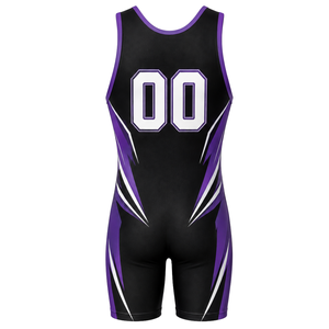 Combinaison de lutte sublimée noire et violette pour hommes, imprimé numérique, polyester, tenue de lutte, vêtements de sport performants - Product Image 3