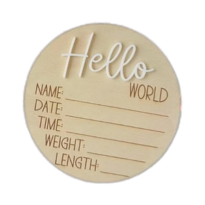 Hello World Personnalisable Givré Blanc Acrylique Cadre En Bois Tableau D'annonce De Naissance pour Nouveau-nés Signe De Nom De Bébé Personnalisé - Product Image 1