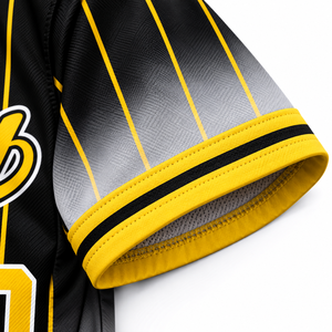 Maillot de baseball Sinewy pour homme, personnalisable avec nom et numéro, rayures noires et jaunes, anti-humidité, manches courtes, coupe classique, toutes saisons - Product Image 6