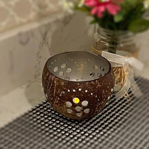 Ensemble de cuillères et bols à salade faites à la main en coquille de noix de coco biologique naturelle couvercle de Noël décoration de la maison bougeoirs bocaux à bougies - Product Image 3