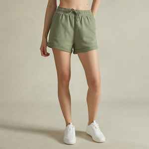 Shorts de Felpa Francesa 100% Algodón Color Verde Salvia para Mujer, Ropa Casual de Calle de Primera Calidad, Shorts Cómodos y Suaves con Logotipo Personalizado - Product Image 1