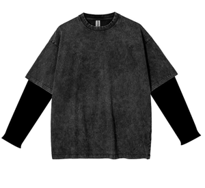 Camiseta Negra Oversize para Hombre con Estampado de Ansiedad Social, Manga Larga en Contraste, Estilo Urbano, Cuello Redondo, Jersey de Algodón, Camiseta de Manga Corta - Product Image 3