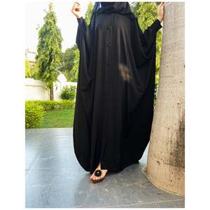Abaya longue en polyester respirant vert foncé uni pour femme, coupe régulière, manches longues, style modeste islamique, vente en gros Dubaï - Product Image 5