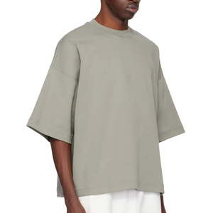 Camiseta de manga corta para hombre, oversize, beige, cuello redondo, color liso, informal, 100% algodón, tejido de punto, diseño liso, camisetas de alta calidad. - Product Image 2