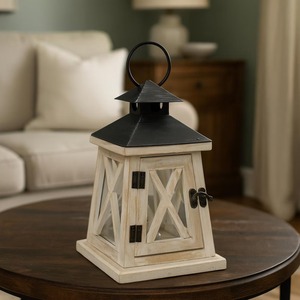 Lanterne en bois artisanale, porte-lumière, idéale pour la décoration de la chambre d'enfant et l'aménagement des étagères du salon, fabriquée à la main en Inde - Product Image 4