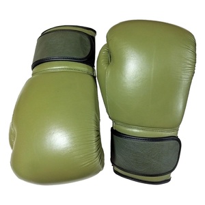 Gants de boxe en cuir vert olive, réglables avec sangle de poignet Velcro, pour adultes unisexes - Product Image 5