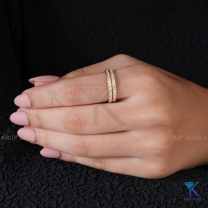 14K Yellow <b>Gold</b> Round Lab Grown Diamond Half Eternity Bridal <b>Set</b> Matching Wedding Bands Stackable Anniversary <b>Rings</b> For Women - Product Image 3