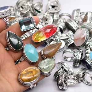 Anillos de Plata de Ley con Baño de Latón y Engaste de Bisel, con Gema de Jaspe, para Compromiso, Boda, Fiesta, 100 Piezas, Piedra Natural Facetada de Corte Ovalado - Product Image 1