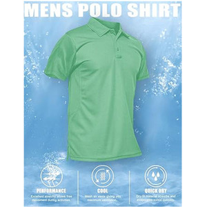 เสื้อโปโลสีเขียวอ่อนสำหรับผู้ชาย – เสื้อยืดผ้าฝ้ายลำลองแขนสั้นคลาสสิก - Product Image 5