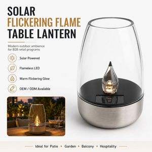Lanterne de table solaire à flamme vacillante personnalisée OEM en gros, abat-jour transparent <span class=keywords><strong>pour</strong></span> patio, jardin, décoration extérieure, <span class=keywords><strong>bougie</strong></span> <span class=keywords><strong>LED</strong></span> sans flamme - Product Image 1