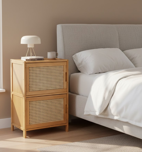Meuble de rangement à 2 niveaux en bambou naturel et rotin avec portes en cannage, style scandinave, pour chambre et salon, fabriqué au Vietnam - Product Image 4