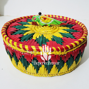 Cesta de Almacenamiento Redonda de Estilo Natural, Ligera, Duradera, Biodegradable, Hecha de Hierba Moonj Natural, con Tapa y Asa, Ecológica - Product Image 1