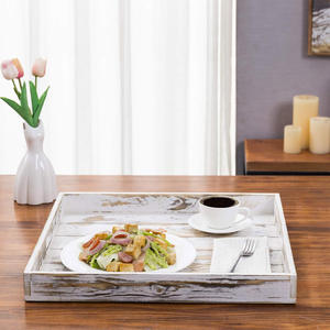 Bandeja de madera de pino cuadrada grande hecha a mano, asas decorativas para servir, bandeja otomana para desayuno, café, comedor, estilo de granja - Product Image 4