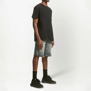 Shorts en jean personnalisés pour hommes, respirants, taille mi-haute, teinture unie, effet vieilli, fermeture éclair, tendance, vente chaude, style vintage décontracté - Product Image 4