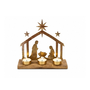 Candelabro de estrella de metal dorado de alta calidad con base de madera, centro de mesa hecho a mano, portavelas navideño al precio más bajo - Product Image 3