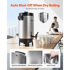 Distributeur de café commercial 40 tasses (203 oz) à infusion rapide 1090W, machine à thé automatique, distributeur de boissons chaudes sans goutte - Product Image 6