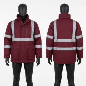 Mens Work <b>Jacket</b> Premium 240 GSM Polyester Oxford <b>Burgundy</b> Reflective Tape Paneling Custom Logo Embroidery Winter Safety Wear - Product Image 1