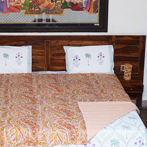 Reversible Printed Cotton Quilt Bohemian Style Kantha <b>Stitched</b> <b>Throw</b> Blanket for Home All Season Use - Product Image 6